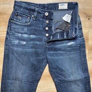 G Star RAW Jeans Men 29x34 (Fits 27x25) Blue 3301 Straight Leg Thrash Dirty Wash